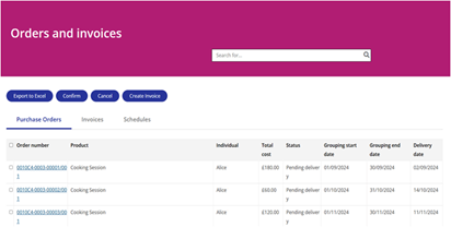 Virtual Wallet Dashboard Orders